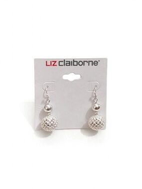 Liz Claiborne Silver Textured Ball Drop Earrings